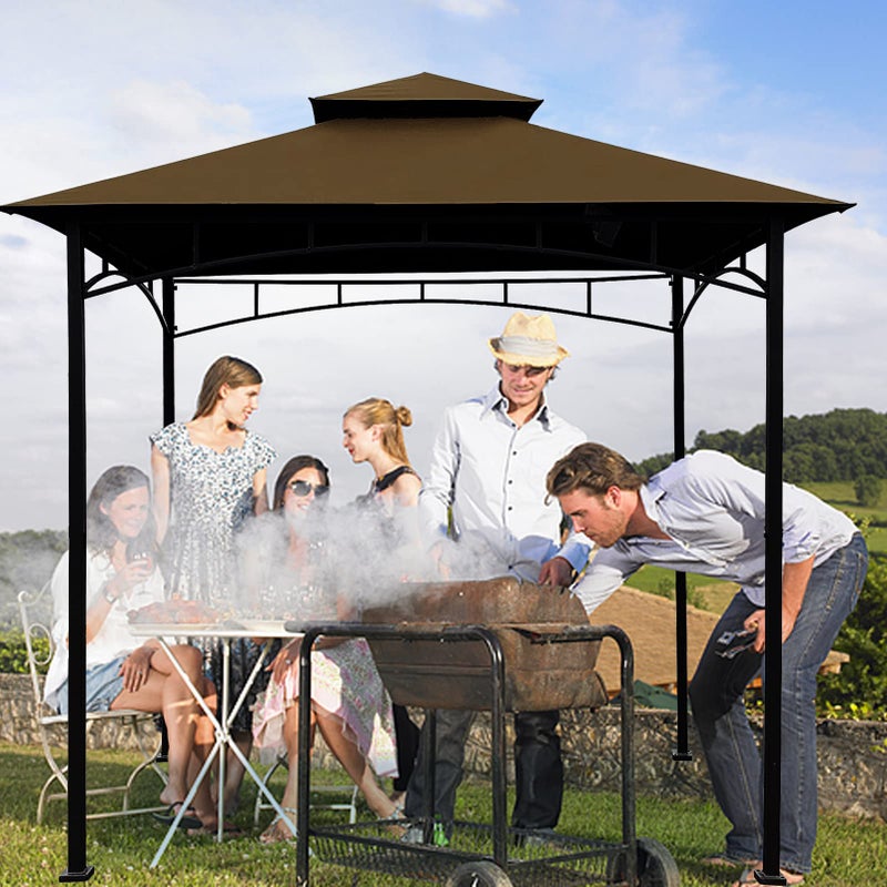 Hugline Grill Gazebo Replacement Canopy Roof - Hugline 5x8 Outdoor Grill Shelter Canopy Top Double Tiered BBQ Tent Cover Fit for Model L-GG001PST-F (Brown) - Image 5